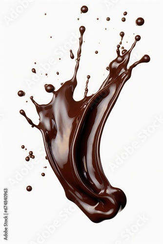 A visually appealing image of a chocolate splash on a pristine white background. Perfect for food and beverage advertisements or any project needing a touch of sweetness.