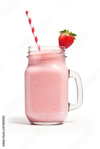 A refreshing strawberry smoothie served in a classic mason jar. Perfect for summer days and healthy lifestyle blogs