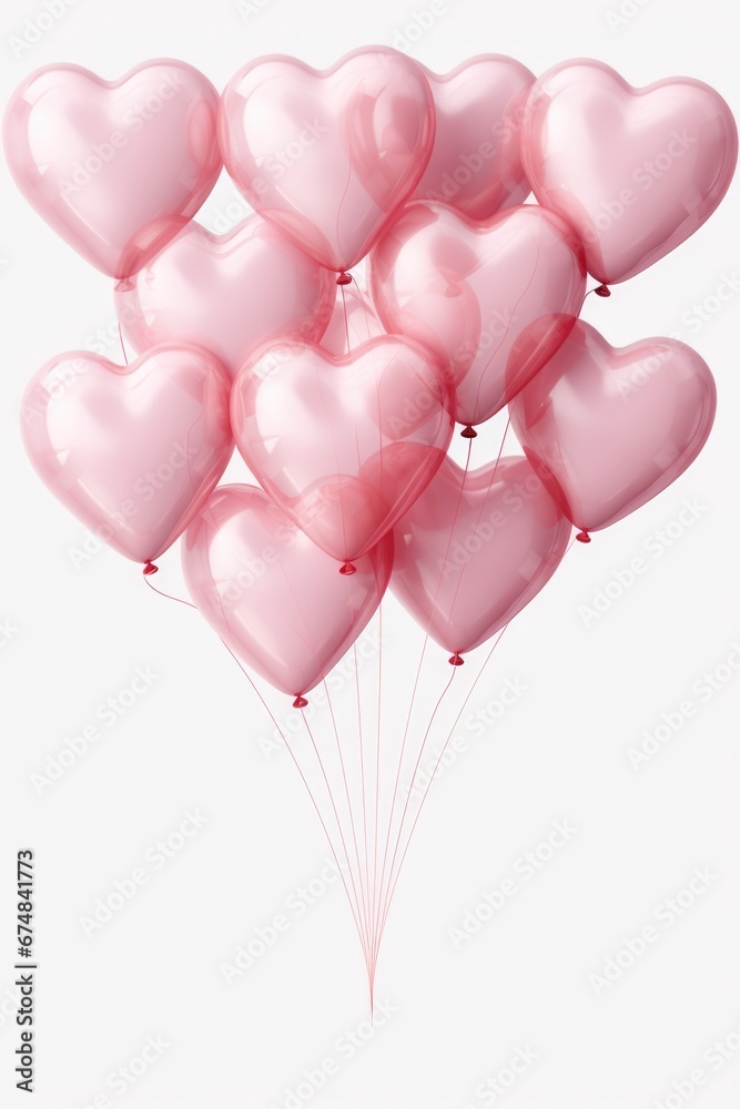 A bunch of pink heart shaped balloons floating in the air. Perfect for celebrations and romantic occasions