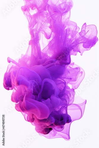 A close-up view of a purple substance suspended in water. This image can be used to depict concepts such as chemistry, science experiments, abstract art, or vibrant colors in nature