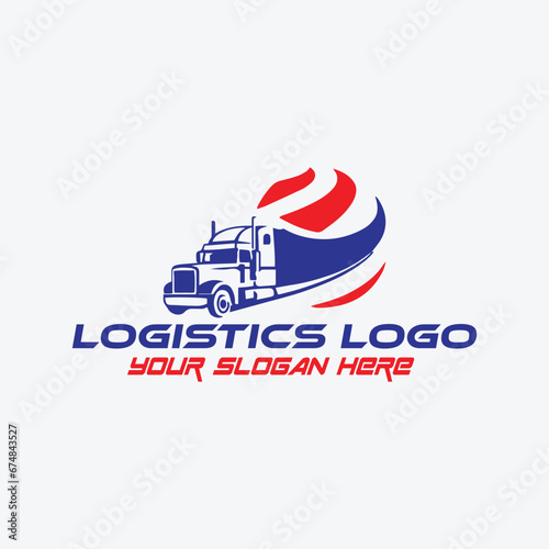 logistics moving trucking cargo service logo design vector