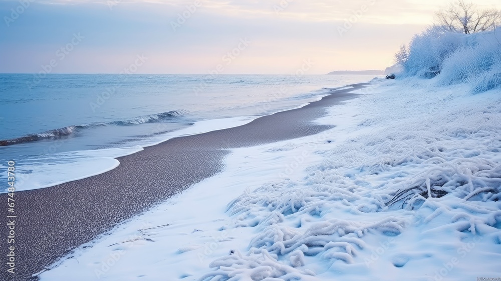 water winter beach snow landscape illustration cold nature, season tourism, frost icy water winter beach snow landscape