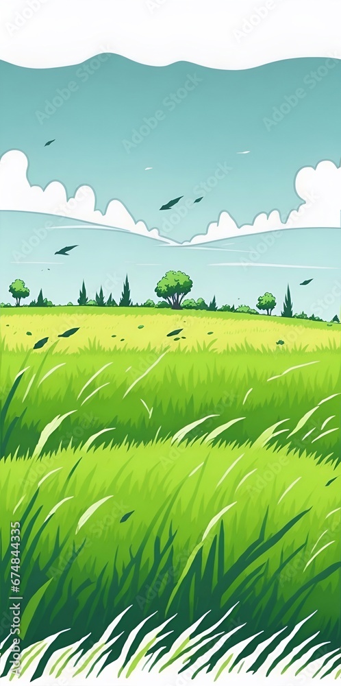 Obraz premium Green field landscape. AI generated illustration