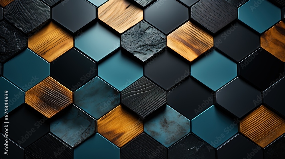 Dark colored hexagonal stones: Wallpaper and background for presentations and slides - obrazy, fototapety, plakaty 