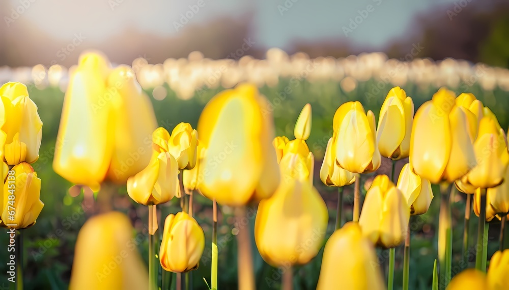 Obraz premium Tulip flower in field with blur background