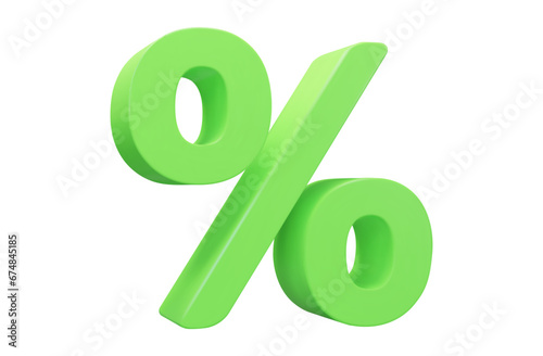 Green 3d sign percent discount on isolated background. Voucher gift. Vector illustration.