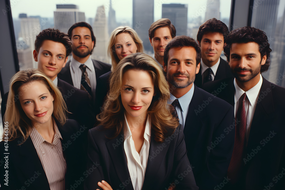 A group photo showcases a row of caucasian businesspeople, united in their vision for a successful business corporation, A group photo showcases a row of caucasian businesspeople, united in their vision for a successful business corporation,