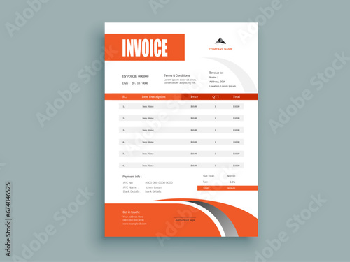 Professional Invoice Design. Business invoice form template. money bills or pricelist and payment agreement design templates.