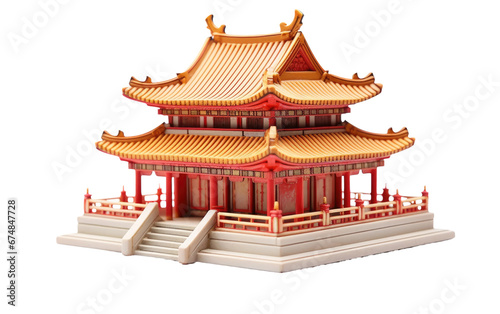 Tranquil Isolated Temple Replica on isolated background