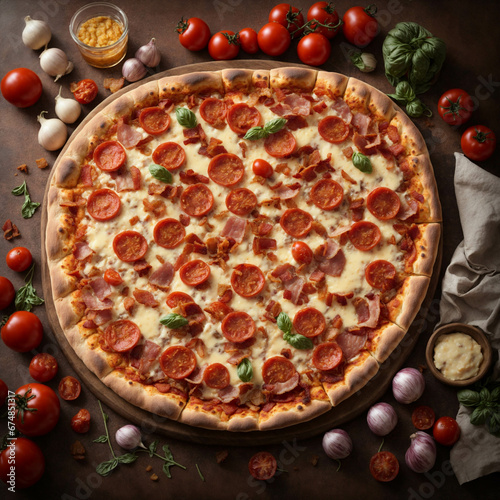 Pizza peperoni vista superior