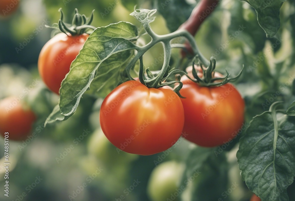 Heirloom tomato on the vine watercolor style illustration