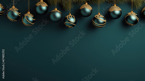 Green Merry Cchristmas Banner With Creative Golden Balls