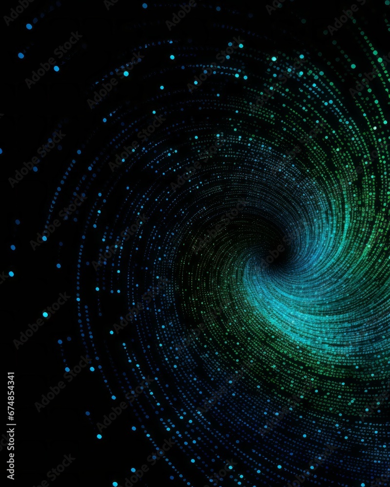 An imagined spiral is displayed on a black screen, styled with dark azure and green. An imagined spiral is displayed on a black screen, styled with dark azure and green.