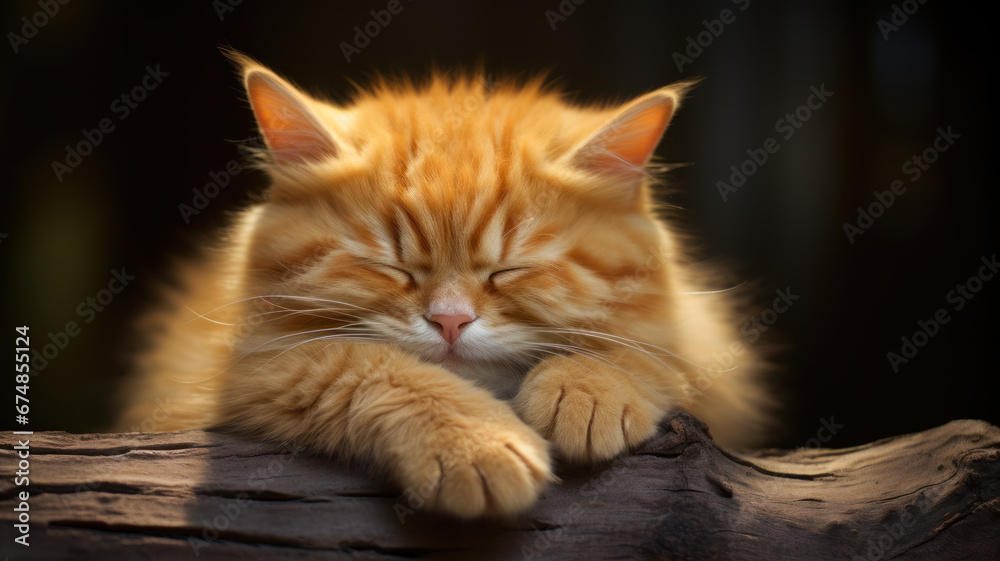 Obraz premium Adorable Orange Cat Napping with Paws Up
