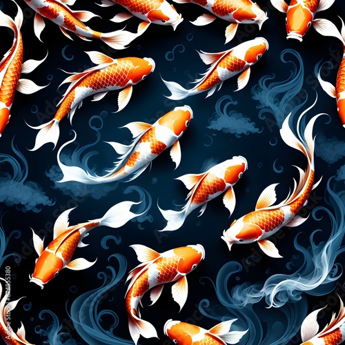 Koi Fish with Colorful Scales and Flowing Fins