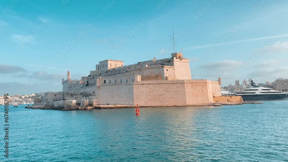 Fort St. Angelo in the centre of the Grand Harbour, Malta, wide from the sea. High quality 4k footage Fort St. Angelo in the centre of the Grand Harbour, Malta, wide from the sea. High quality 4k footage
