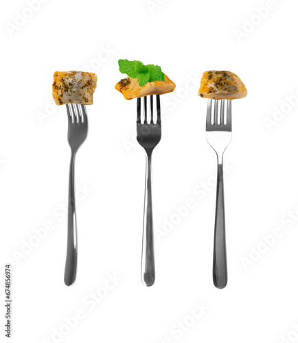 Salted Herring Fillet Isolated, Raw Pickled Fish Meat, Marinated Herring on White Background