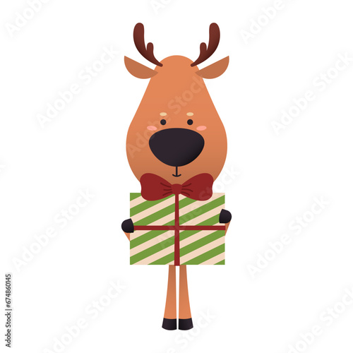 Cute reindeer with Christmas gift on white background © Pixel-Shot
