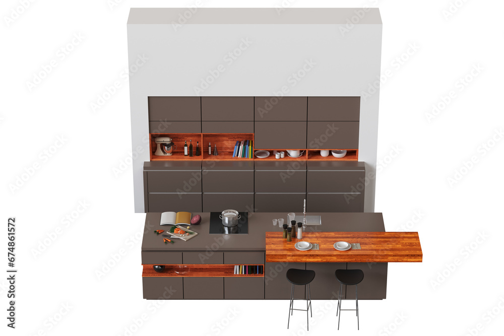 modern kitchen isolated on transparent background, home furniture, 3D illustration, cg render modern kitchen isolated on transparent background, home furniture, 3D illustration, cg render