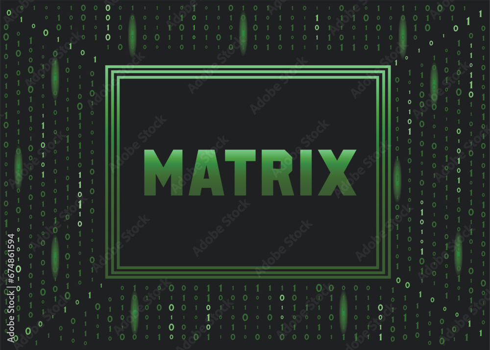 Obraz premium Word MATRIX and digital code on dark background