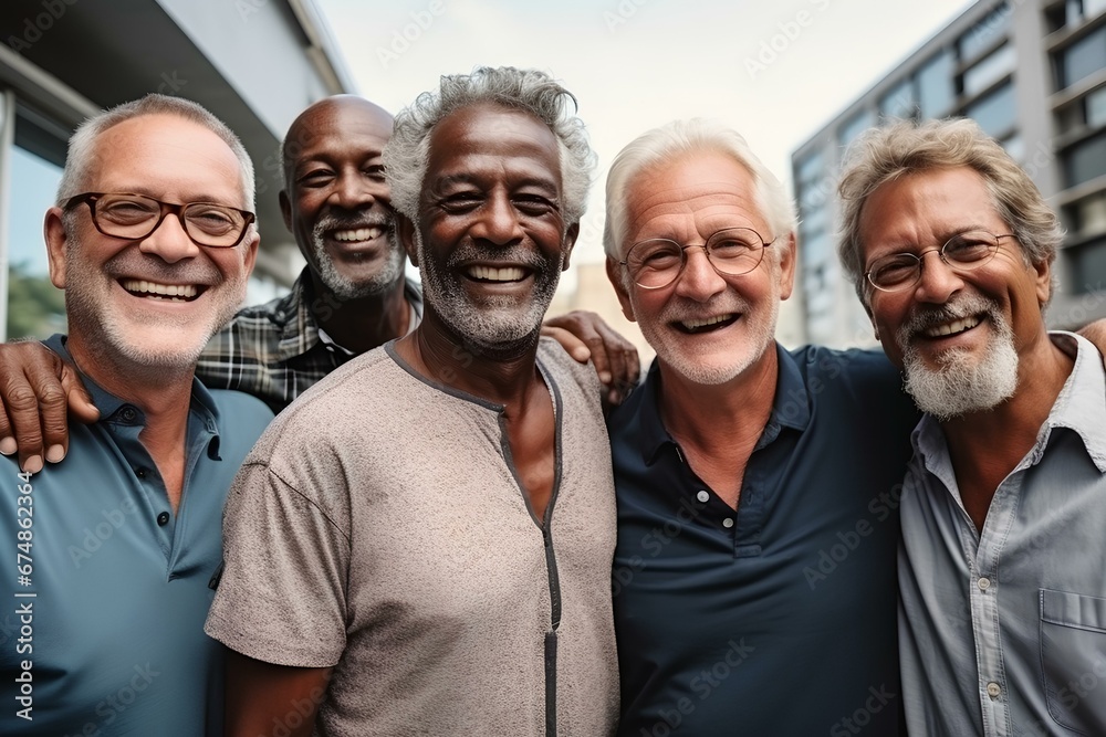 senior diversity male people together. bright and healthy life concepts in old age. generative AI senior diversity male people together. bright and healthy life concepts in old age. generative AI
