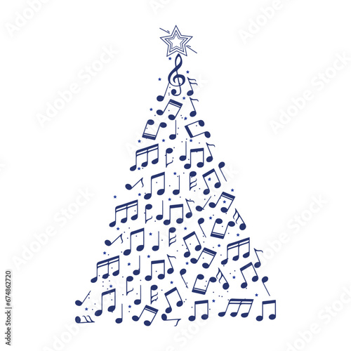 Christmas tree made of music notes on white background