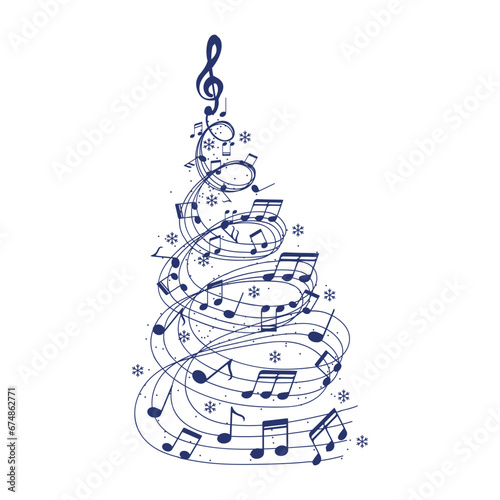 Christmas tree made of music notes on white background
