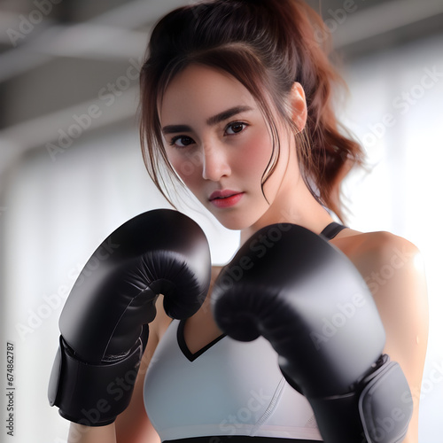 Sporty girl doing boxing exercises