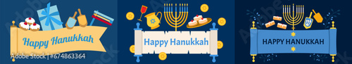 Set of greeting banners for Hanukkah celebration