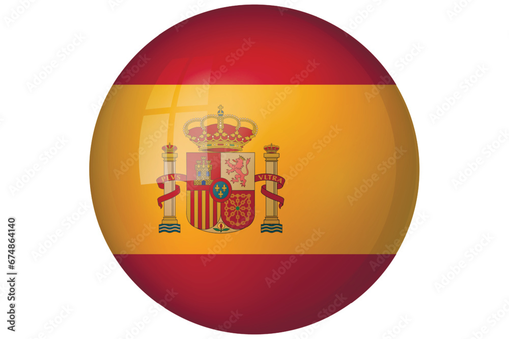 Glass light ball with flag of Spain. Round sphere, template icon. Spanish national symbol. Glossy realistic ball, 3D abstract vector illustration highlighted on a white background. Big bubble Glass light ball with flag of Spain. Round sphere, template icon. Spanish national symbol. Glossy realistic ball, 3D abstract vector illustration highlighted on a white background. Big bubble