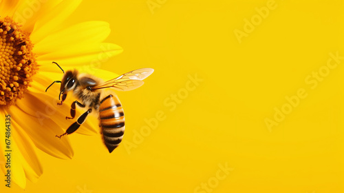 bee in front of a yellow background photo