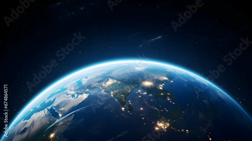 Ai generated earth planet viewed from the sky at night scape view, Planet Earth science map. Elements of this image furnished by NASA. © Akilmazumder