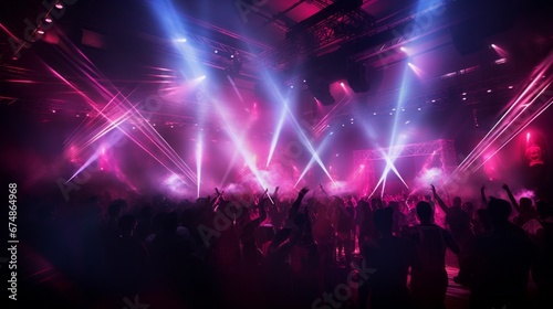  laser lights cutting through a smoky atmosphere, creating a high-energy club feel.
