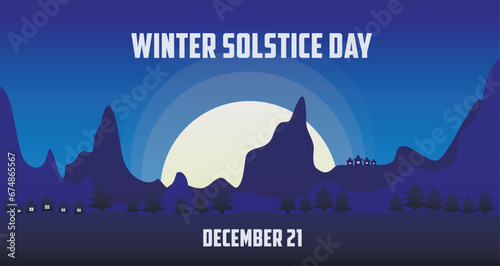 Night landscape with text WINTER SOLSTICE DAY, DECEMBER 21