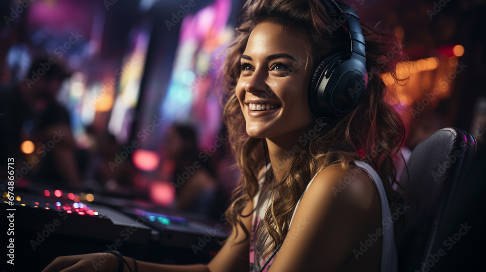 Gamer girl playing video game. Gamer girl playing video game.