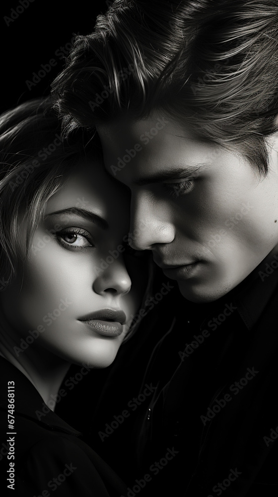 Man and woman. Tenderness and love. Black and white. Minimalism. Close-up. Man and woman. Tenderness and love. Black and white. Minimalism. Close-up.