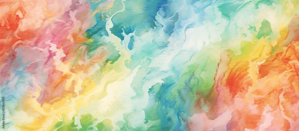 The abstract background painted with watercolors showcases a creative mix of green blue orange red and pink colors forming a vibrant and colorful pattern that adds texture and depth to the a