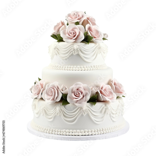 Lovely Wedding Cake with Sugar Roses on Transparent Background
