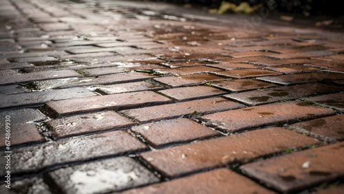 Close up showing driveway sealant to protect the bricks