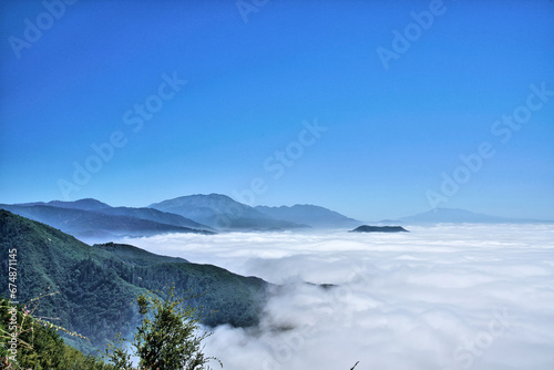 Mountains rising above the clouds in the San Bernardino National Forest near Lake Arrowhead, California