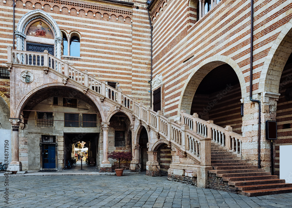 Palazzo della Ragione and Scala della Ragione in Verona, Italy. Architecture and landmark of Verona.