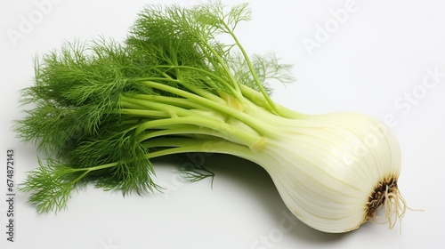 fresh fennel bulb isolated on white background with clipping path and full depth of field. Top view. Flat lay