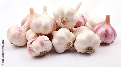 Garlic bulb isolated. Garlic on white background. Purple garlic bulb collection. Set with clipping path.