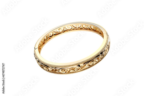 Golden bangle or bracelet isolated on white and transparent background