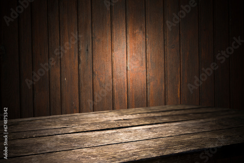 Wooden empty table, with background for mounting your product © Egor