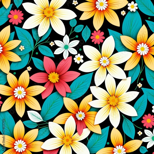 a colorful flower pattern on a black background