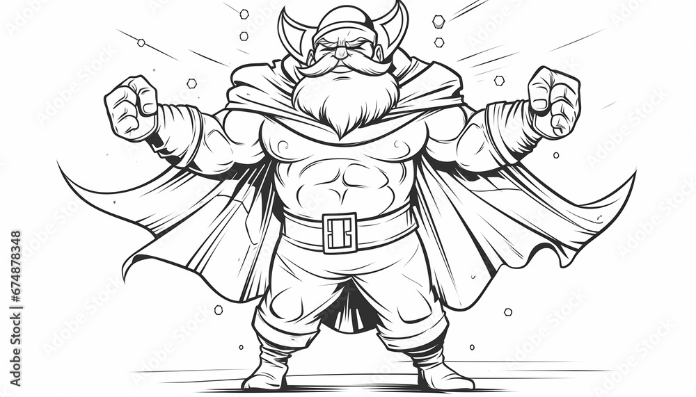 Superhero Santa Claus Character Illustration: Playful Frosty Emergence in a Children's Book Style Superhero Santa Claus Character Illustration: Playful Frosty Emergence in a Children's Book Style