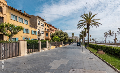 Embankment with palms and old buildings in Vilassar de Mar photo