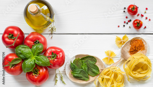 Italian pasta with tomatoes olive oil and basil.