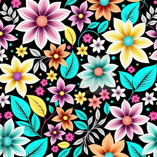 a colorful flower pattern on a black background © DigitalART